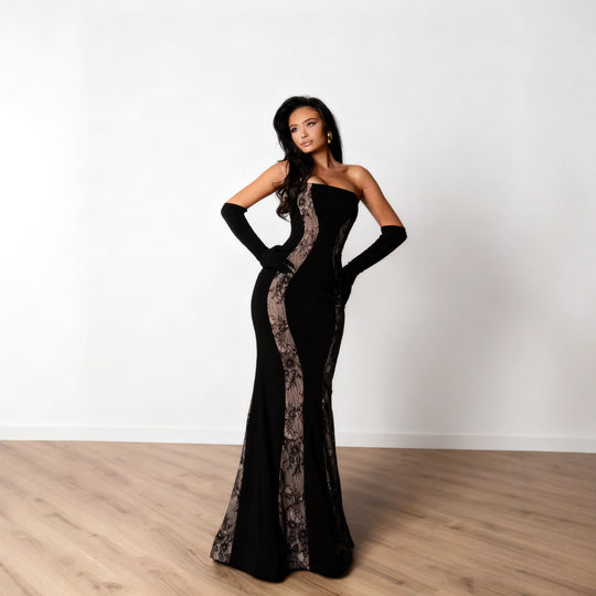 Damen Abendkleid mit luxuriösem Schnitt und edlen Spitzen-Elementen EB