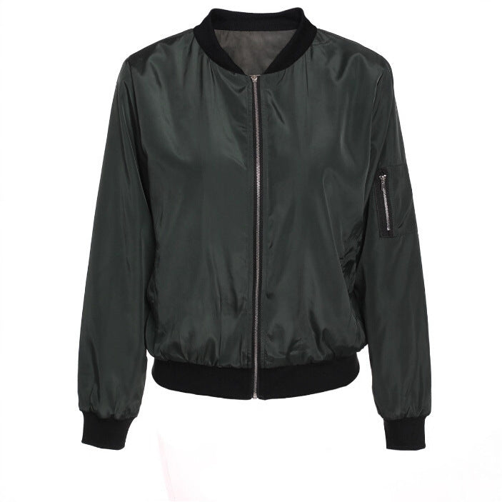 Damen Leichte Bomberjacke mit Reißverschluss Rippbündchen und Ärmeltasche EB