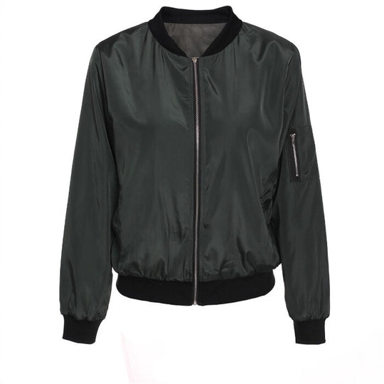 Damen Leichte Bomberjacke mit Reißverschluss Rippbündchen und Ärmeltasche EB