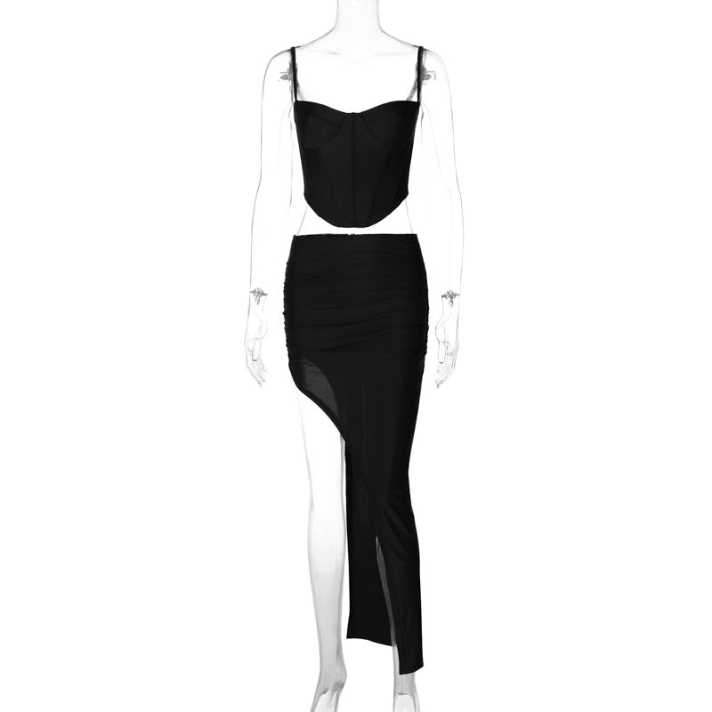Damen Elegantes Bustier-Oberteil mit asymmetrischem Rock EB