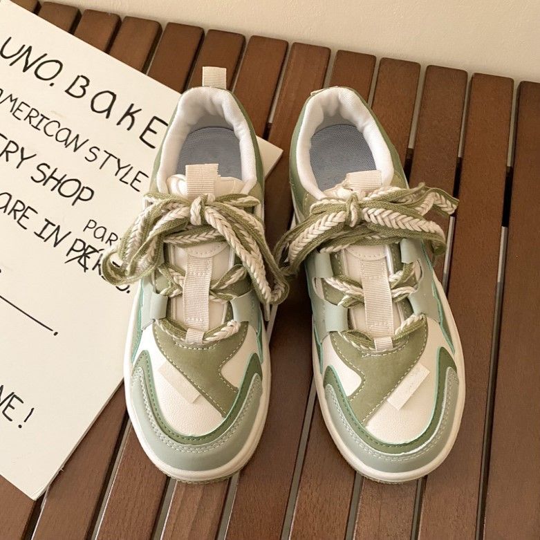 Damen modische Sneaker mit dicker Sohle und dekorativen Schnüren EB