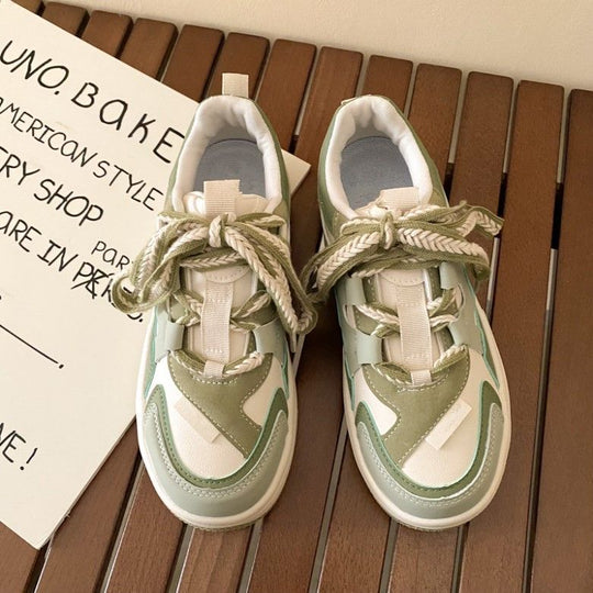 Damen modische Sneaker mit dicker Sohle und dekorativen Schnüren EB