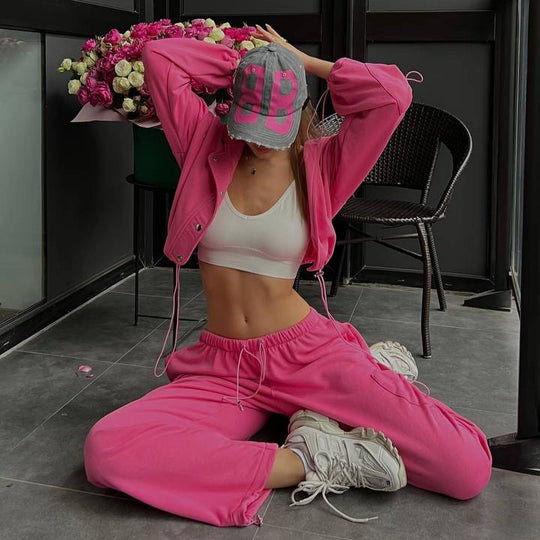 Damen Loungewear-Set mit Oversize-Kapuzenjacke und taillenhohen Sweatpants EB