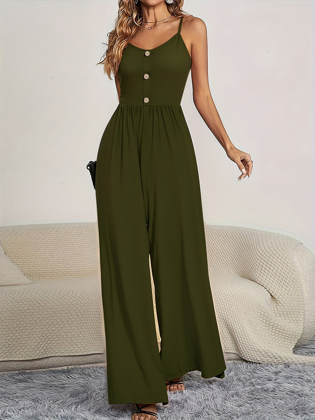 Damen Jumpsuit mit knöpfbarem Oberteil und weitem Bein EB