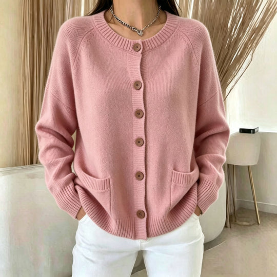 Damen Knopf-Cardigan mit Rundhals, aufgesetzten Taschen und Raglanärmeln EB