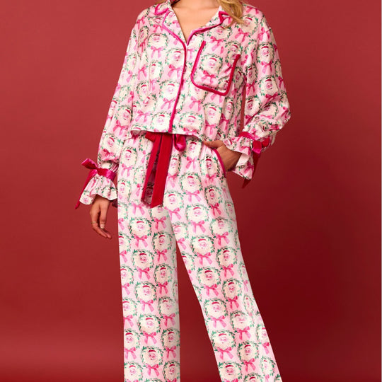 Damen luxuriöses Satin-Pyjama-Set mit niedlichem Nutcracker-Motiv EB
