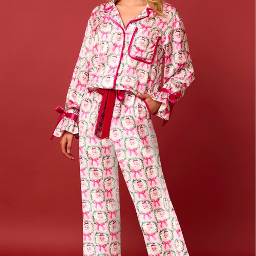 Damen luxuriöses Satin-Pyjama-Set mit niedlichem Nutcracker-Motiv EB