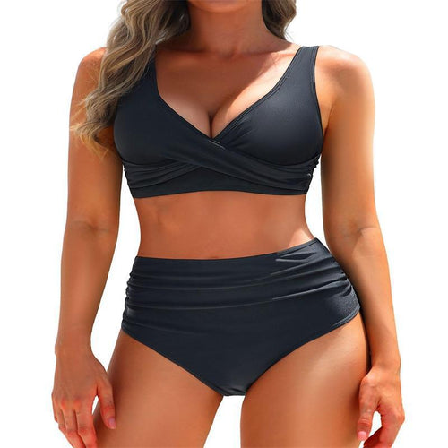 Damen Hochgeschnittener Bikini mit eleganter Wickeloptik und figurformendem Design EB