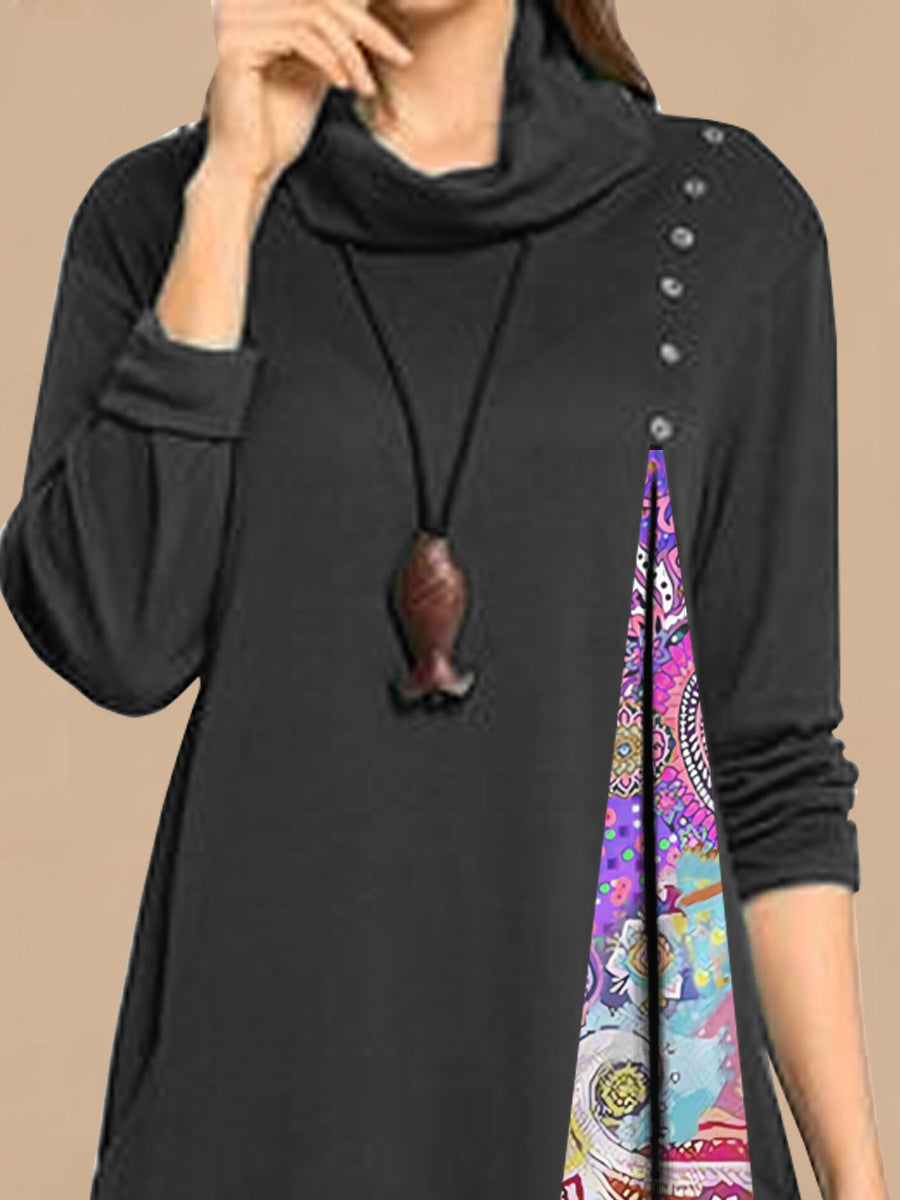 Damen Modisches Freizeitkleid mit asymmetrischem Saum und dekorativen Knöpfen EB