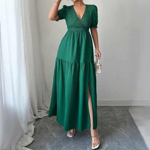 Damen Maxi-Jumpsuit mit gerafften Ärmeln und schwingendem Rock EB