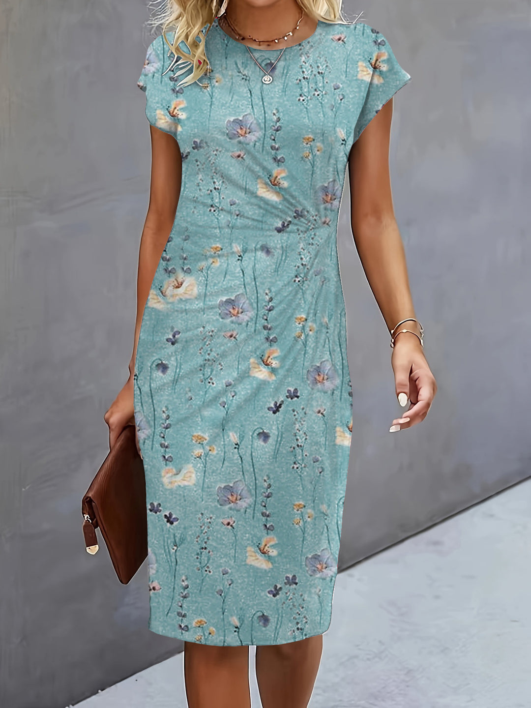 Damen figurbetontes Wickelkleid mit trendigen Drapierungen und klassischem Schnitt EB