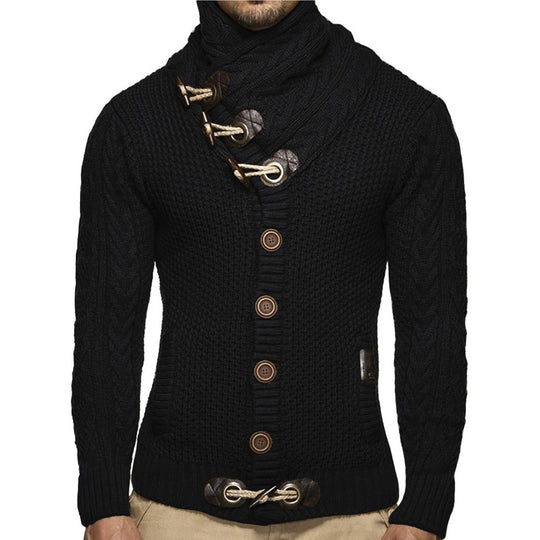 Herren Strickjacke mit asymmetrischem Kragen und einzigartigem Knopfdesign EB
