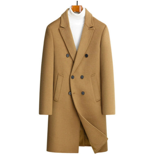 Herren eleganter Wollmantel mit doppelter Knopfleiste und dekorativem Revers EB