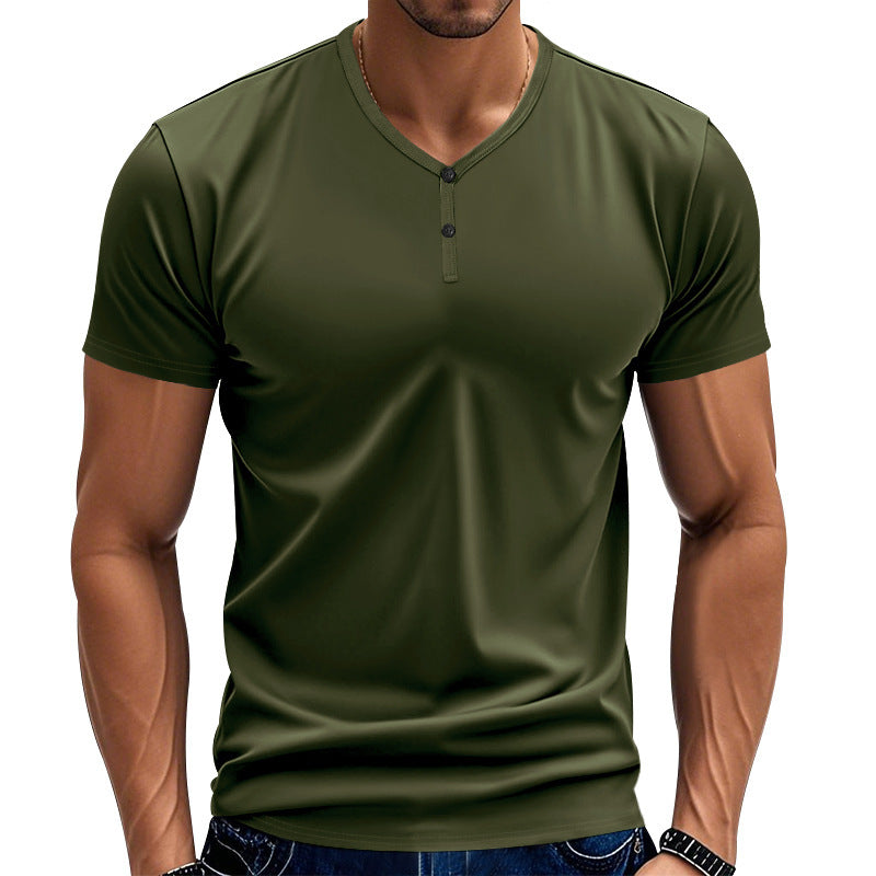 Herren Kurzarm Henley-T-Shirt mit strukturiertem V-Ausschnitt EB