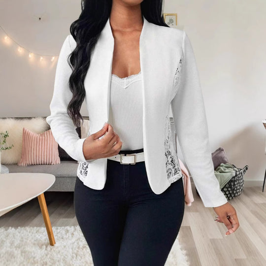 Damen elegante Blazerjacke mit Spitzenakzenten EB
