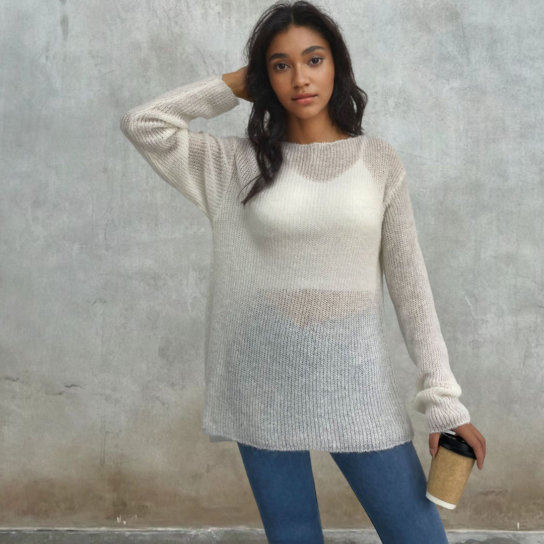 Damen luftiger Pullover aus transparenter Strickware EB