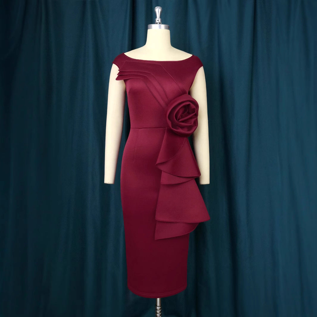Damen figurbetontes Kleid mit schicker Rüschenapplikation EB
