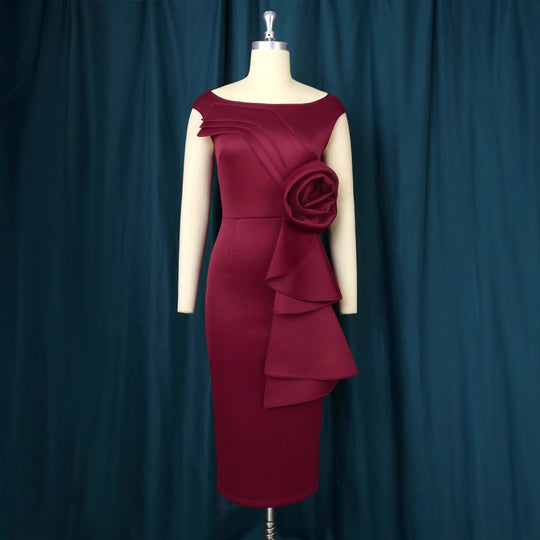 Damen figurbetontes Kleid mit schicker Rüschenapplikation EB