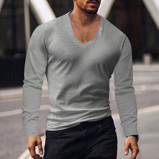Herren Langarm V-Ausschnitt T-Shirt EB