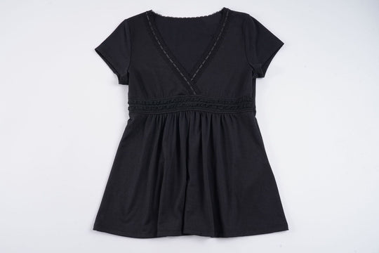 Damen Lockeres Sommerkleid mit V-Ausschnitt und Spitzenverzierungen EB