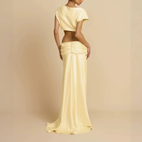Damen Elegantes bodenlanges Kleid mit drapierten Details EB