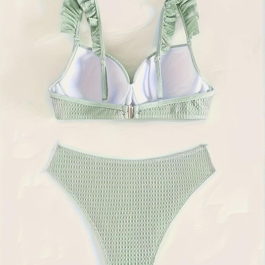 Damen Bikini-Set mit gerafftem Oberteil und hoch geschnittenem Höschen EB