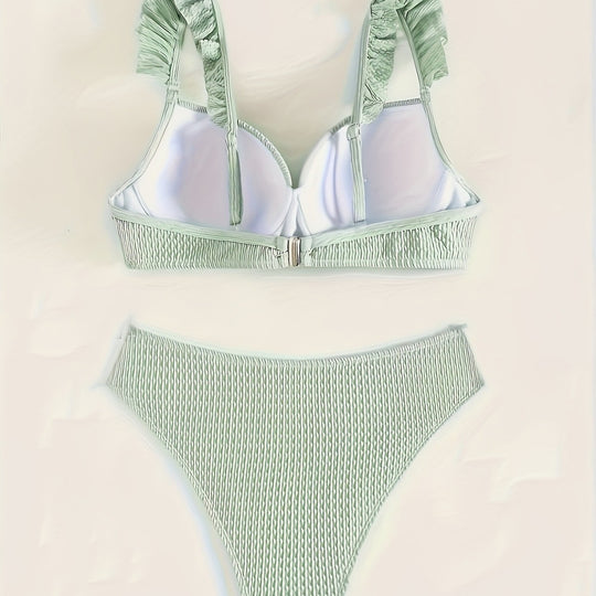 Damen Bikini-Set mit gerafftem Oberteil und hoch geschnittenem Höschen EB
