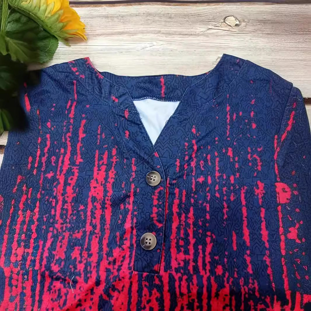 Damen Kurzarm Bluse mit Knopfleiste und grafischem Muster EB