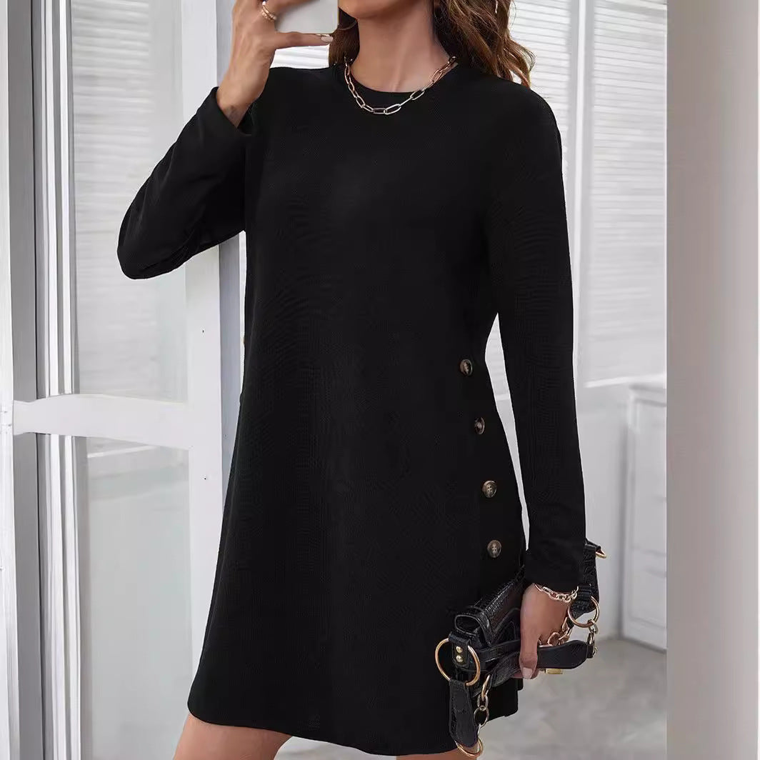 Damen Sweatkleid mit Knopfleiste und langen Ärmeln EB