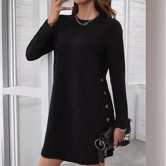 Damen Sweatkleid mit Knopfleiste und langen Ärmeln EB