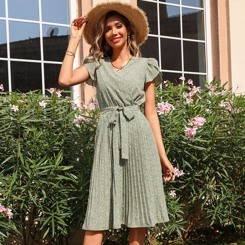 Damen Midikleid mit verspieltem Bindegürtel und elegantem Faltenwurf EB