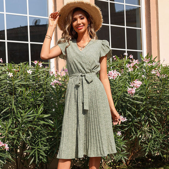 Damen Midikleid mit verspieltem Bindegürtel und elegantem Faltenwurf EB