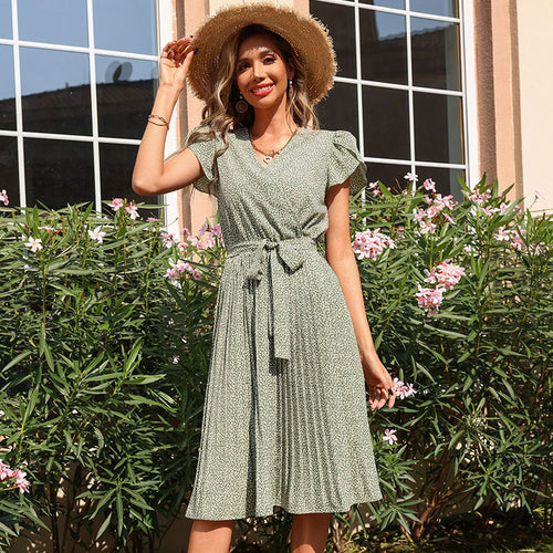 Damen Midikleid mit verspieltem Bindegürtel und elegantem Faltenwurf EB