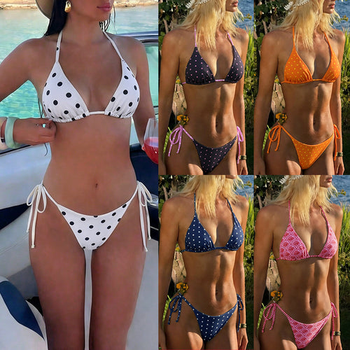 Damen Triangel-Bikini mit animalischem Muster und verstellbaren Seitenbändern EB