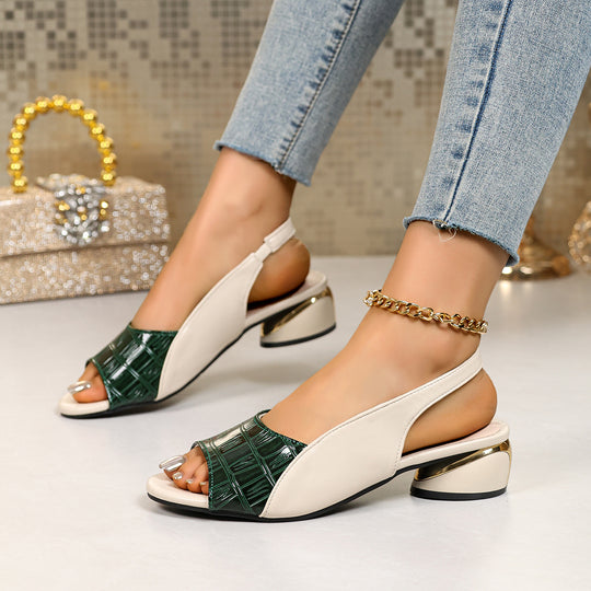 Damen Slingback-Sandalen mit modischem Krokoprägedesign und robustem Blockabsatz EB