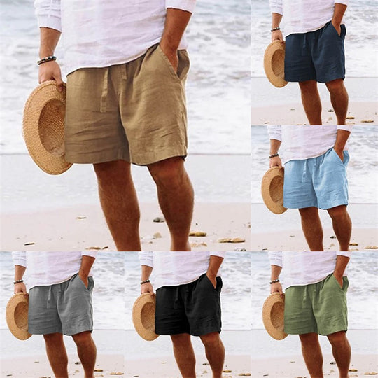 Herren luftige Leinen-Shorts mit elastischem Bund und praktischen Seitentaschen EB