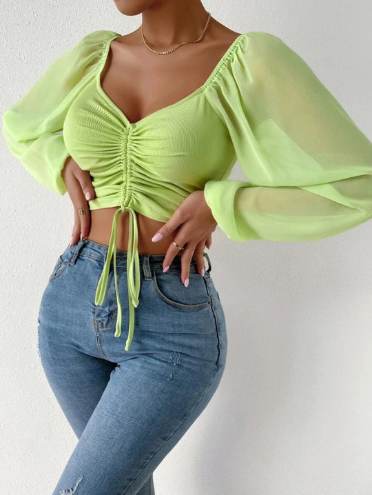Damen Crop-Top mit strukturiertem Körper und eleganten Puffärmeln EB