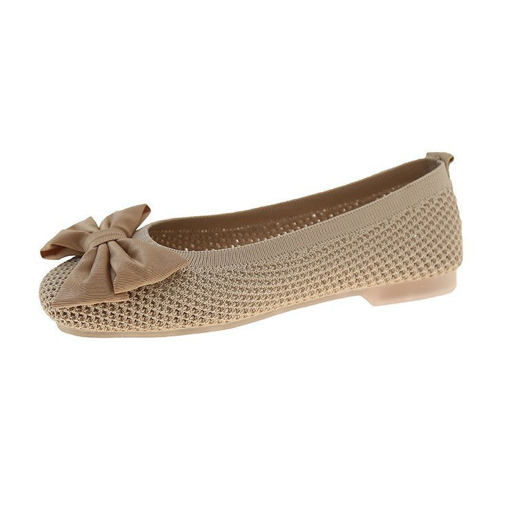 Damen elegante Ballerinas mit zierlichem Schleifen- und Perlenschmuck EB