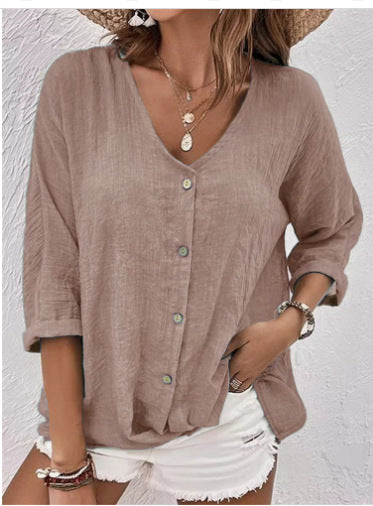 Damen Leichtes Viskosebluse mit Knopfleiste EB