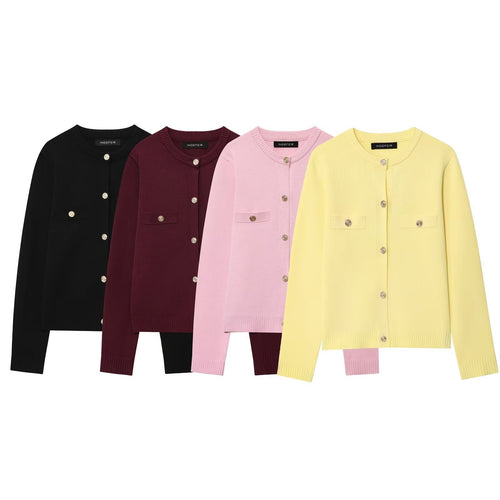 Damen Cardigan mit Knopfdetails und Brusttaschen EB