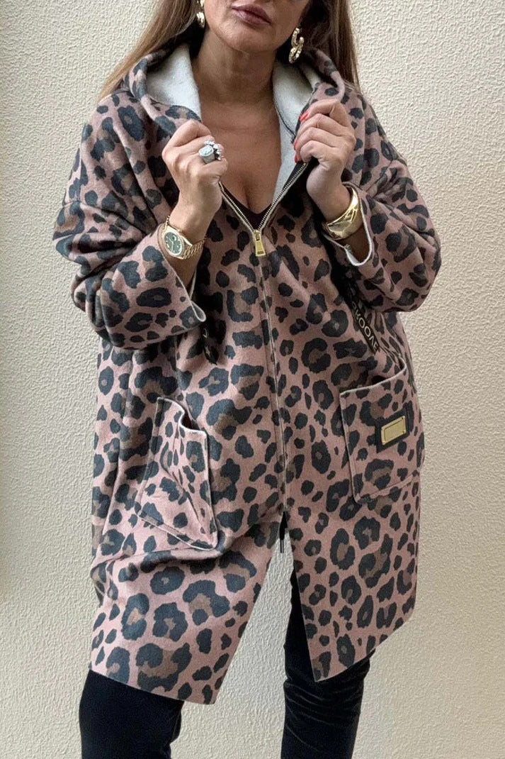 Damen modische Kapuzenjacke mit Leo-Muster EB