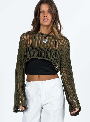 Damen luftige gehäkelte Strickjacke mit weiten Ärmeln EB