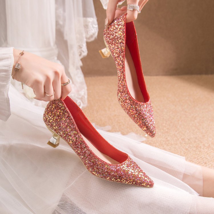 Damen Glitzernde Pumps mit Blockabsatz und Funkelndem Dekor EB