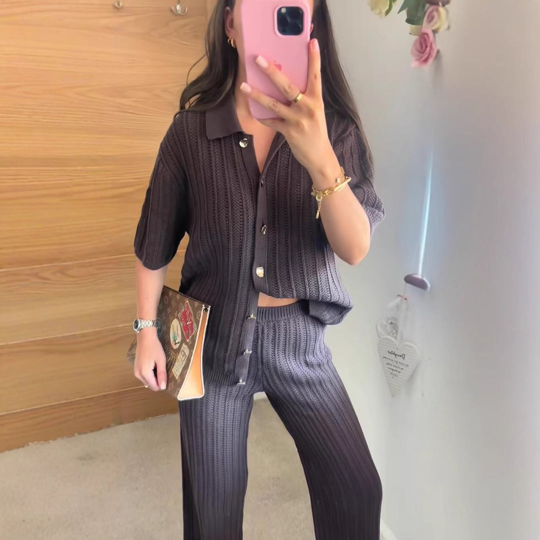 Damen weite Gummibund-Hose mit eleganten Streifen EB