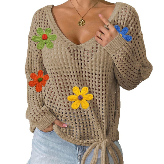 Damen Häkeloberteil mit Blumenapplikationen EB