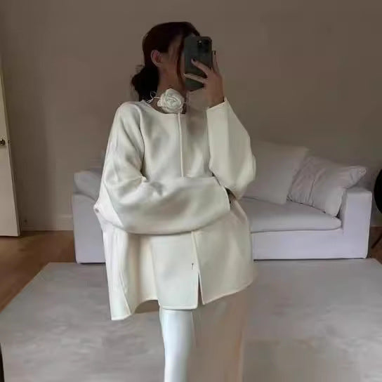 Damen elegante Oversized Jacke mit voluminösem Kragen EB