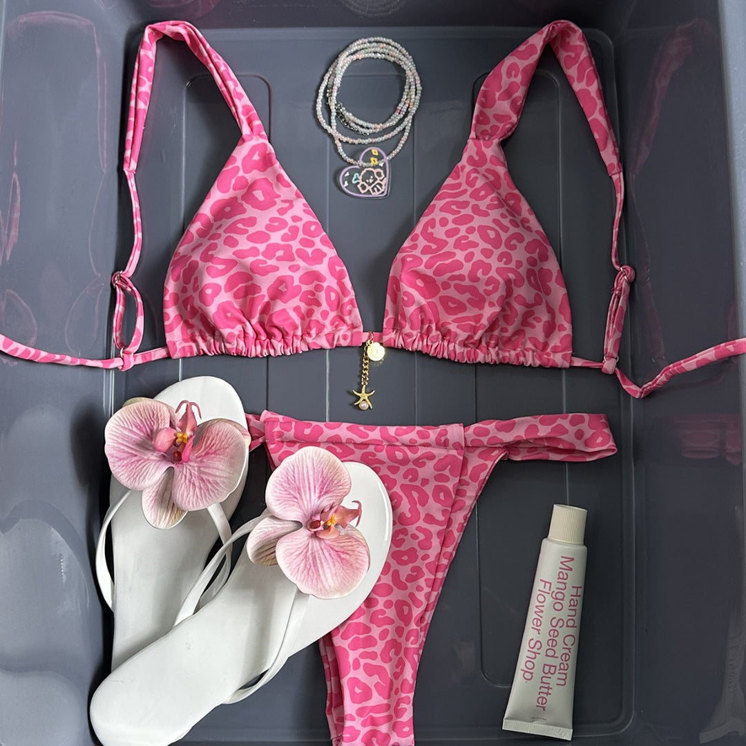 Damen Triangel-Bikini mit Leo-Design und verstellbaren Trägern EB