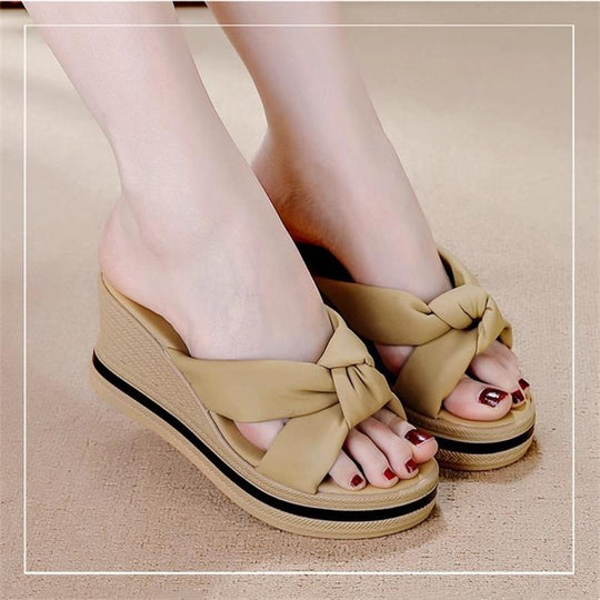 Damen Elegante Plateau-Sandalen mit modischem Knoten-Design EB