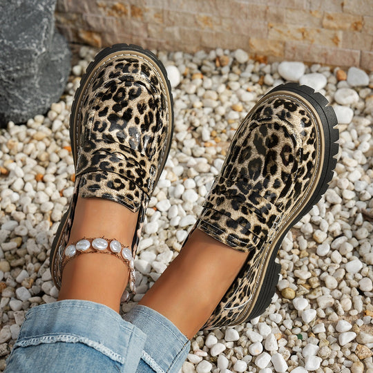 Damen Mokassins mit robustem Profil und trendigem Leopardenmuster EB