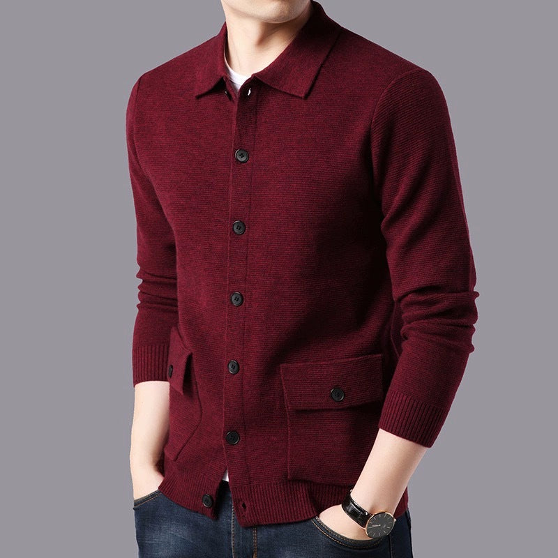 Herren Strukturierte Strickjacke mit Knopfverschluss und praktischen Taschen EB